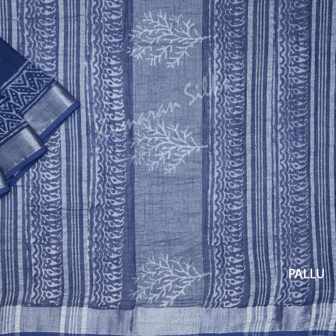 Semi Linen Printed Ink Blue Saree