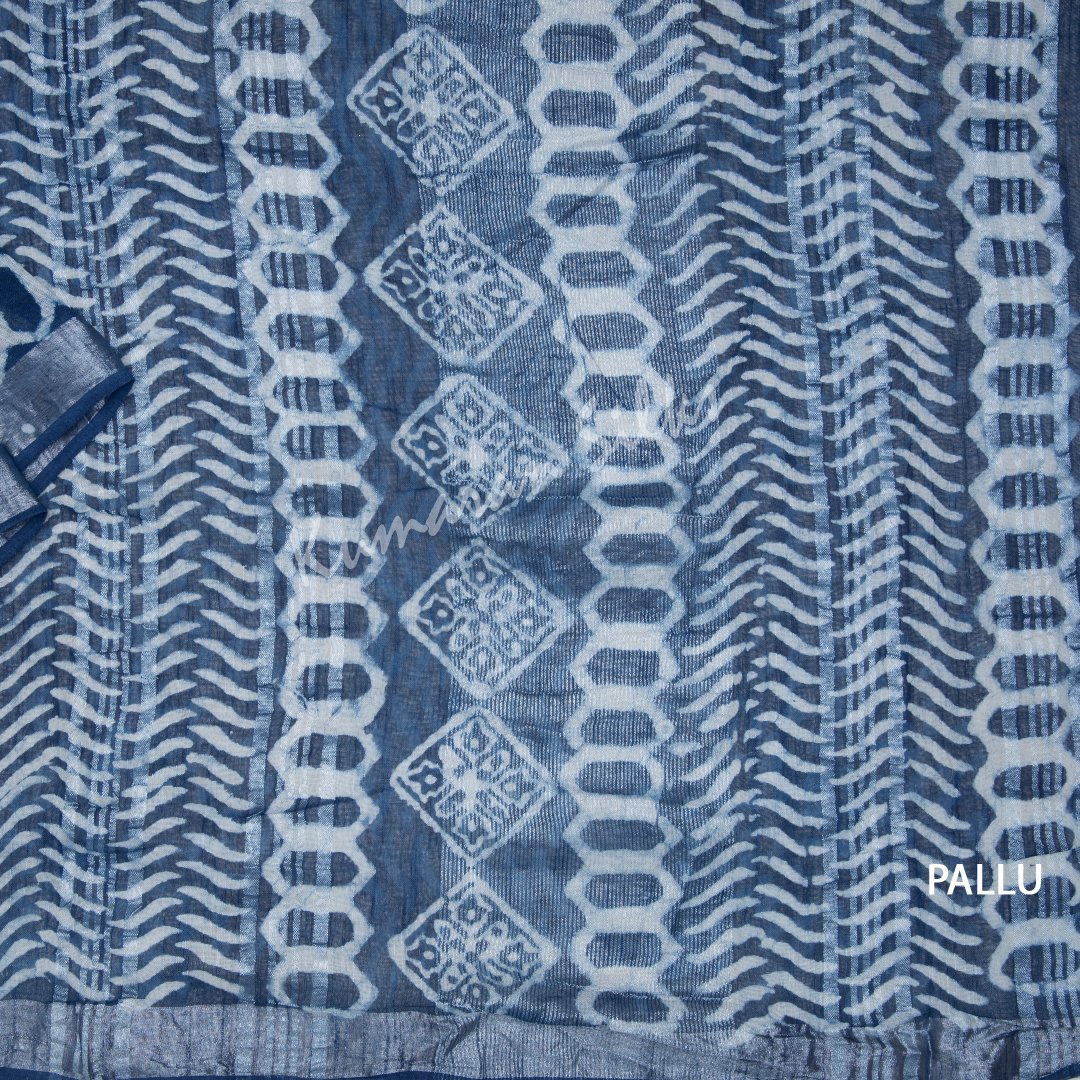 Semi Linen Printed Navy Blue Saree 07