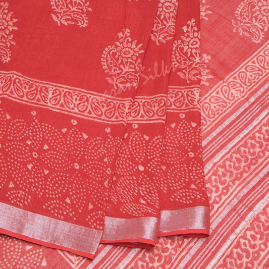 Semi Linen Printed Red Saree
