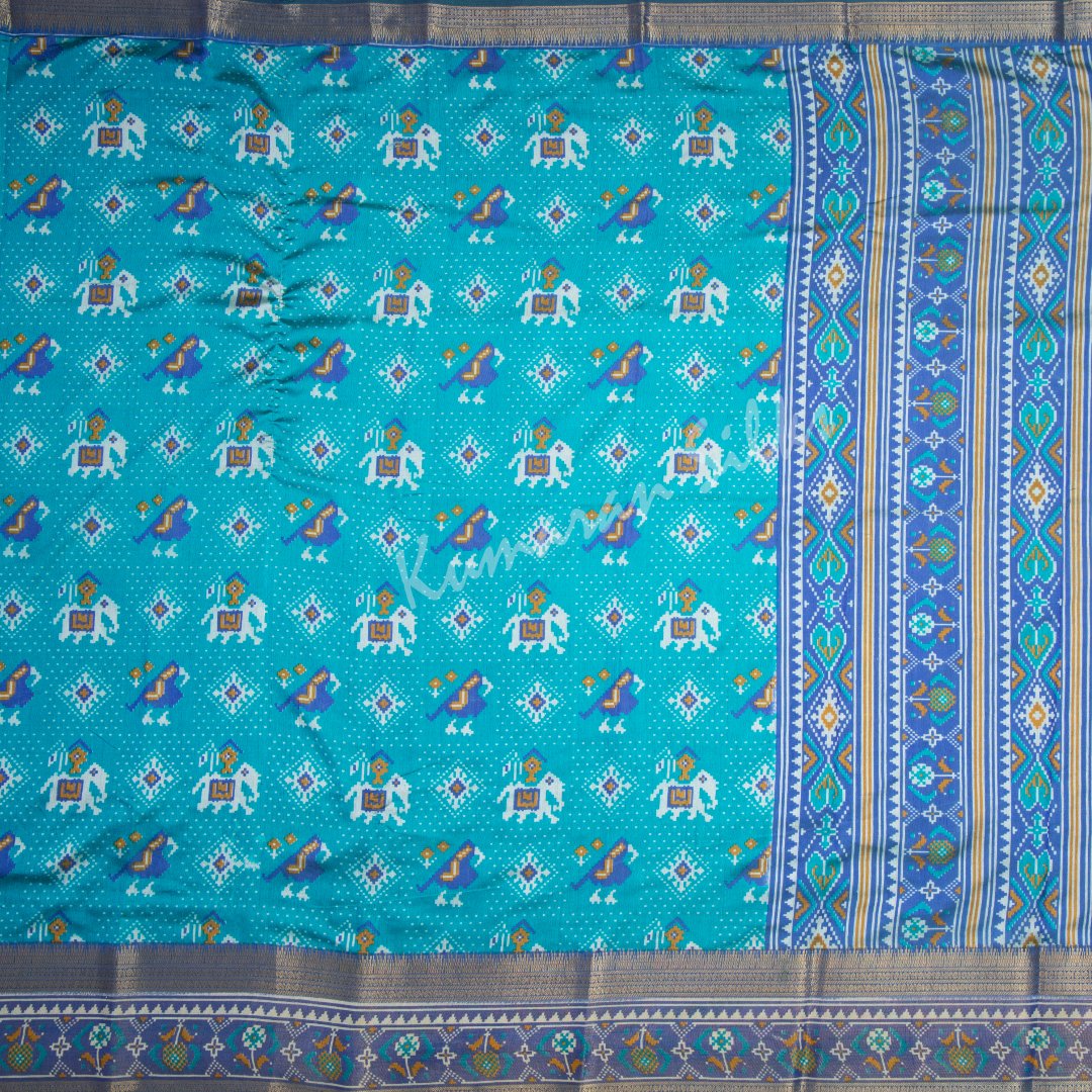 Semi Raw Silk Printed Teal Blue Saree 08