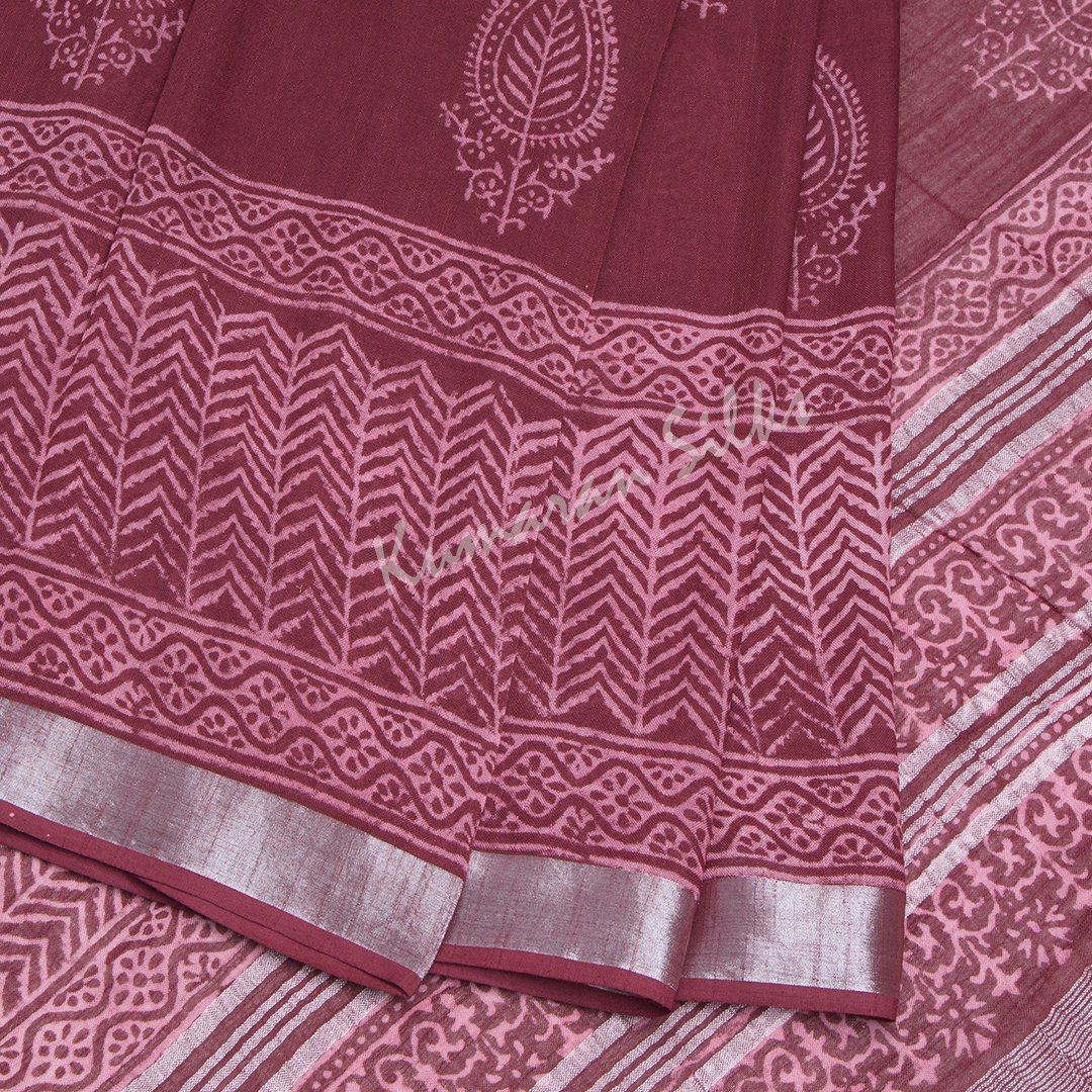 Semi Linen Printed Maroon Saree 03