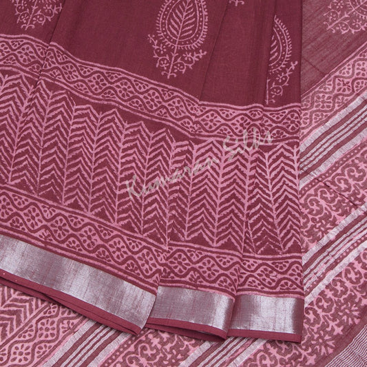 Semi Linen Printed Maroon Saree 03