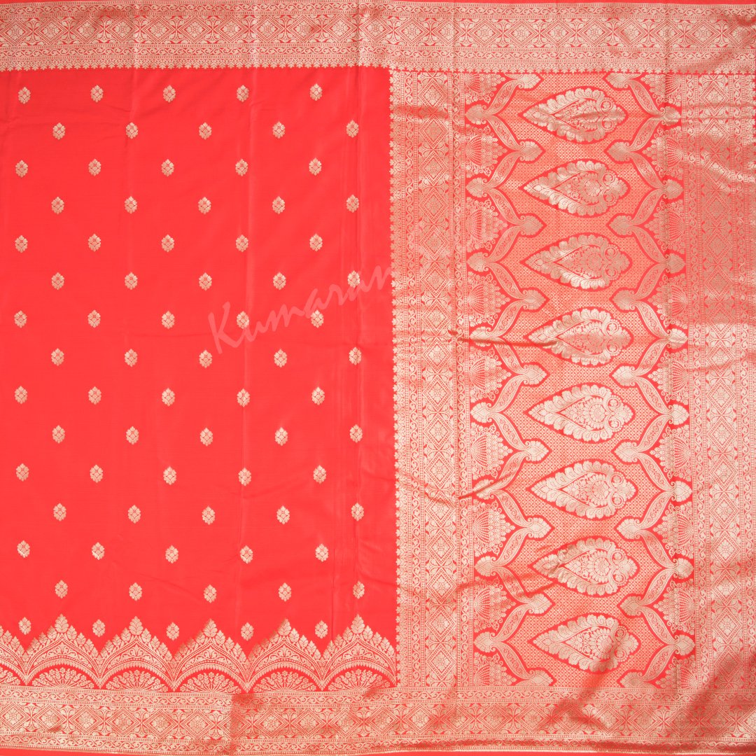 Semi Banaras Red Embroidered Saree