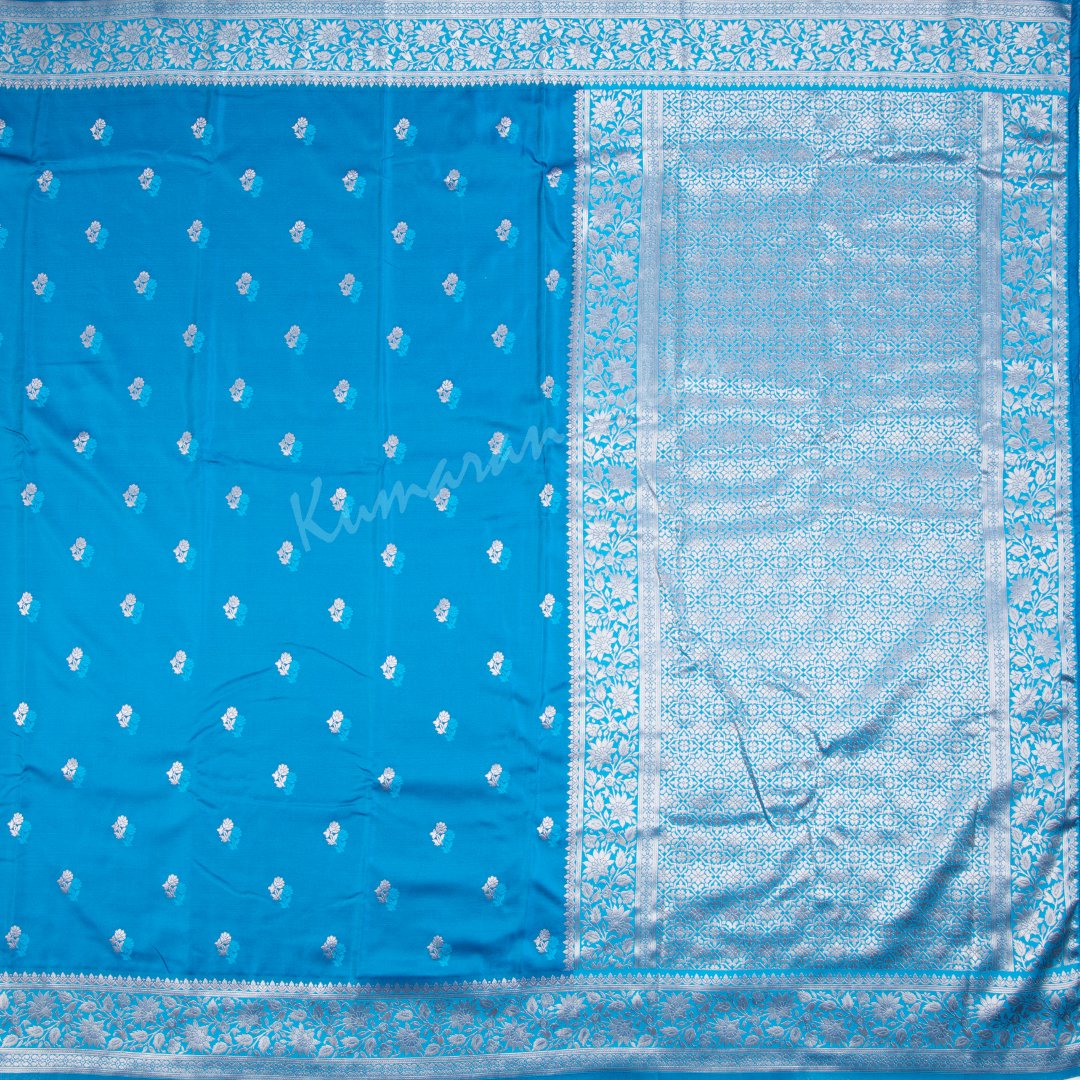 Semi Banaras Peacock Blue Embroidered Saree