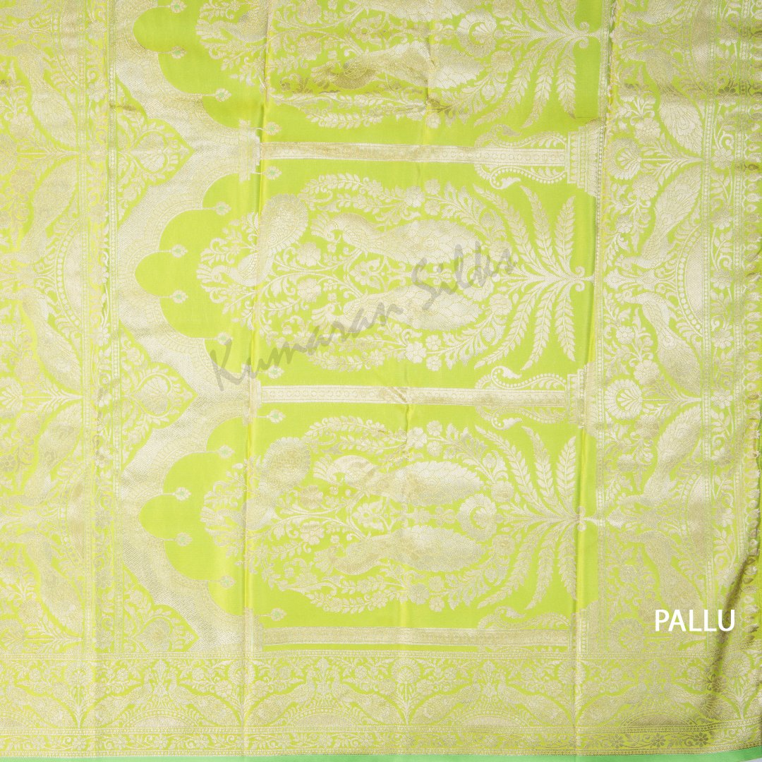 Semi Banaras Lime Green Embroidered Saree