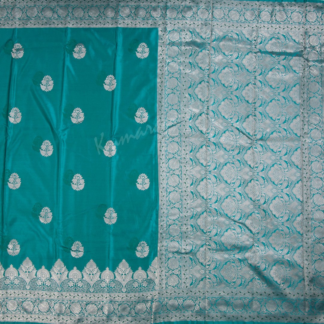 Semi Banaras Teal Blue Embroidered Saree