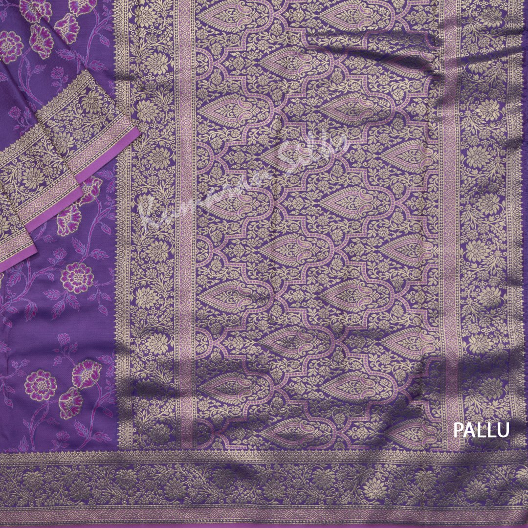 Semi Banaras Violet Embroidered Saree