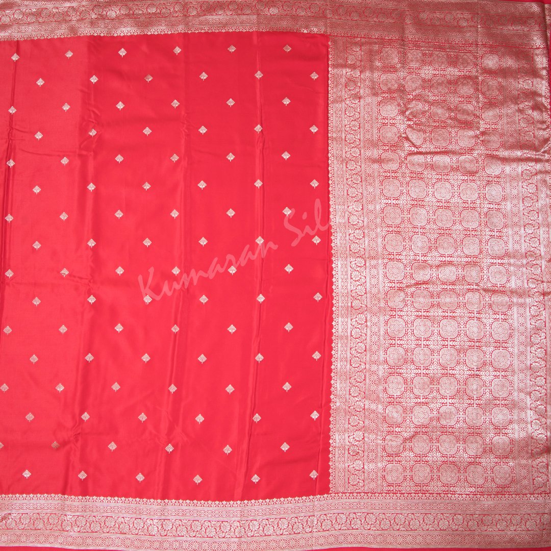 Semi Banaras Red Embroidered Saree 02