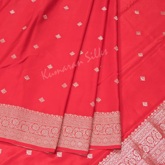 Semi Banaras Red Embroidered Saree 02