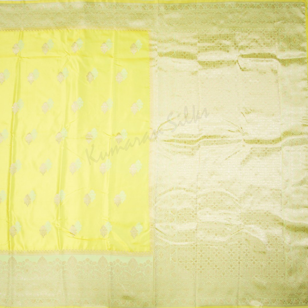 Semi Banaras Lime Green Embroidered Saree 02