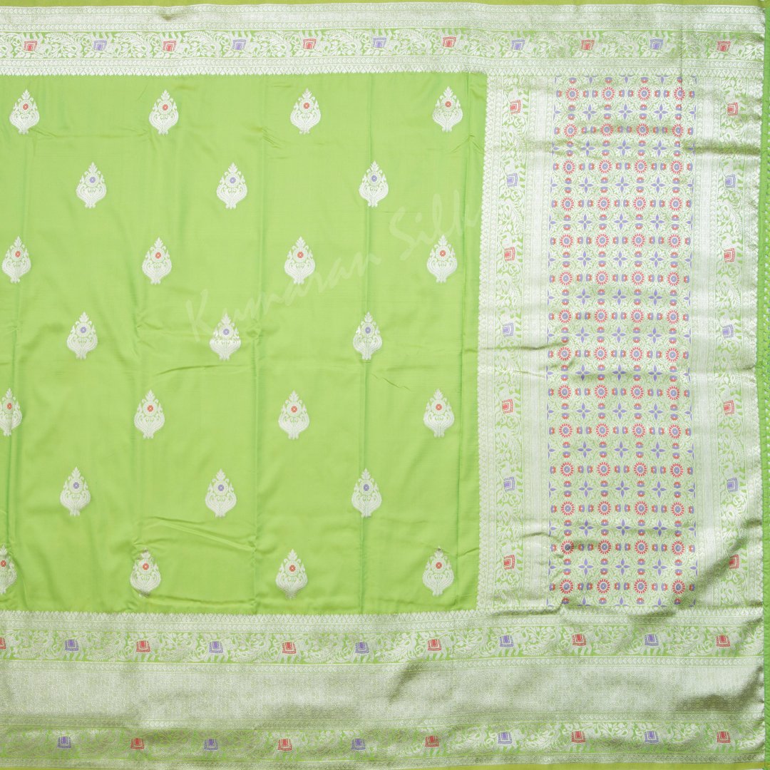 Semi Banaras Lime Green Embroidered Saree 03