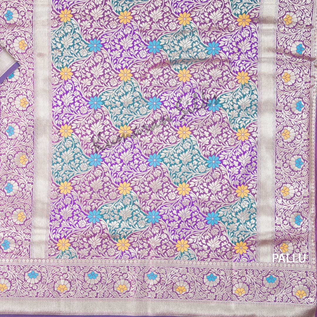 Semi Banaras Purple Embroidered Saree 02