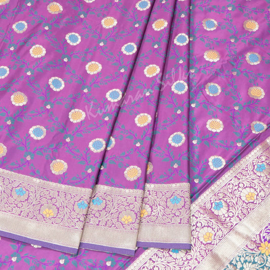 Semi Banaras Purple Embroidered Saree 02