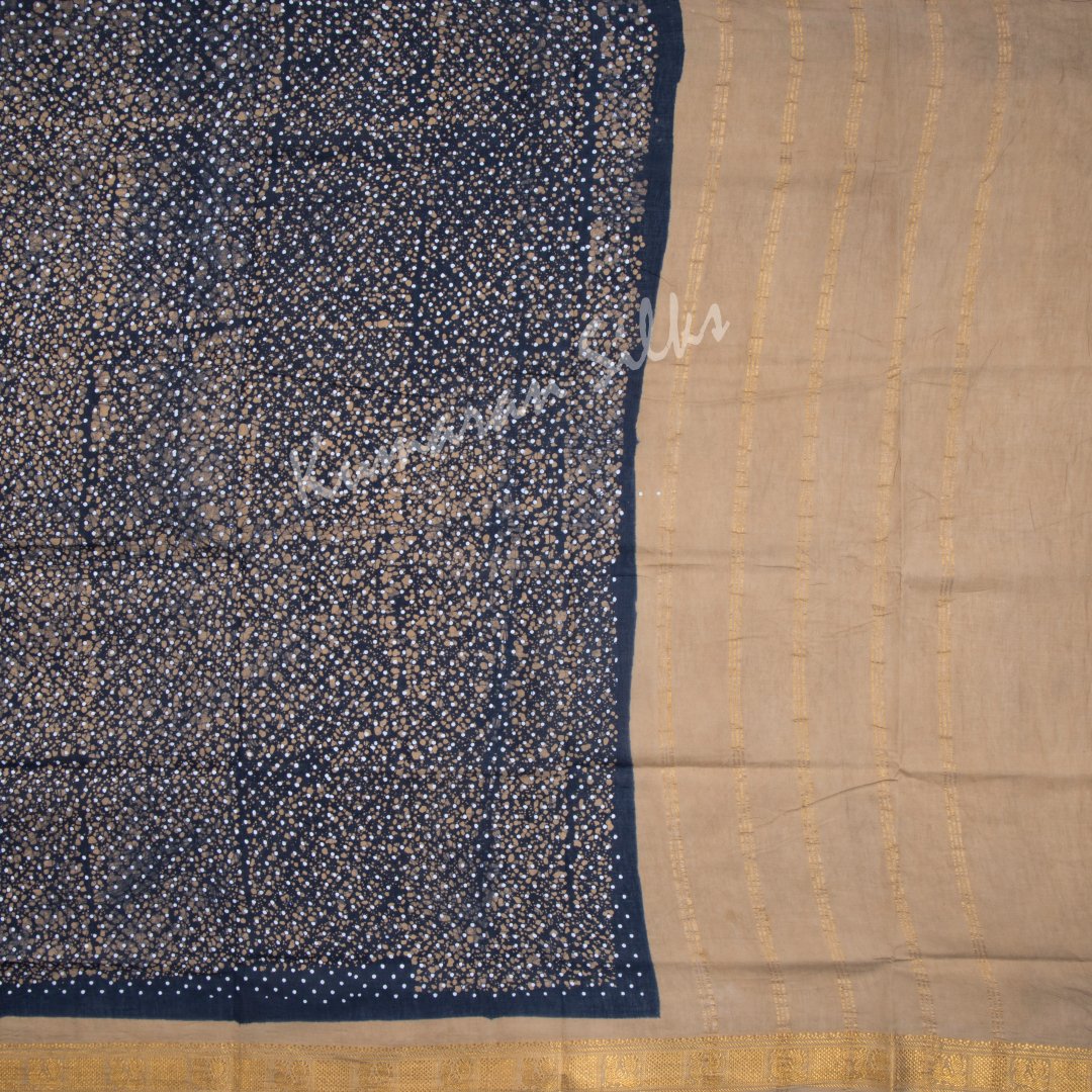 Sungudi Cotton Navy Blue Printed Saree Without Blouse 02