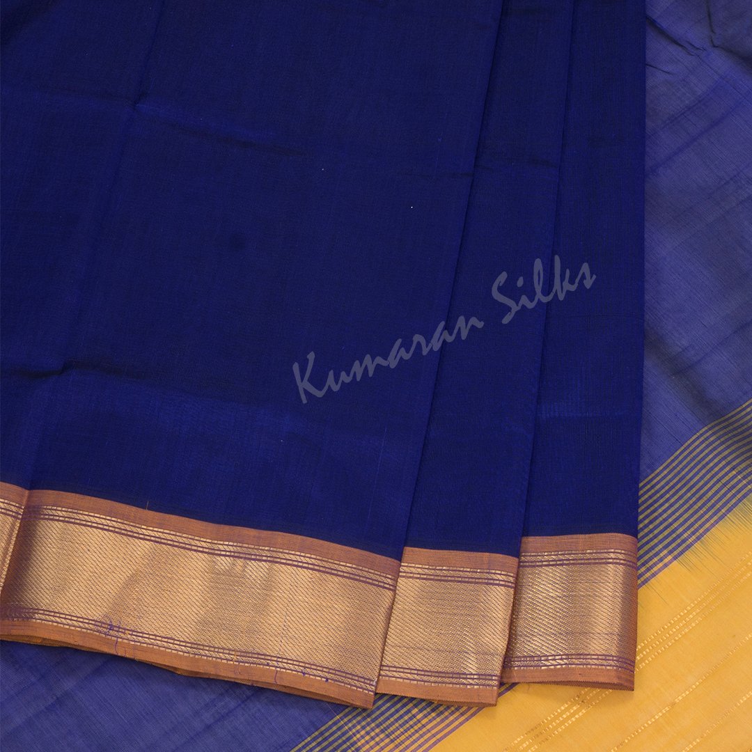Amirthavarshni Dark Blue Silk Cotton Saree With Bavanji Border