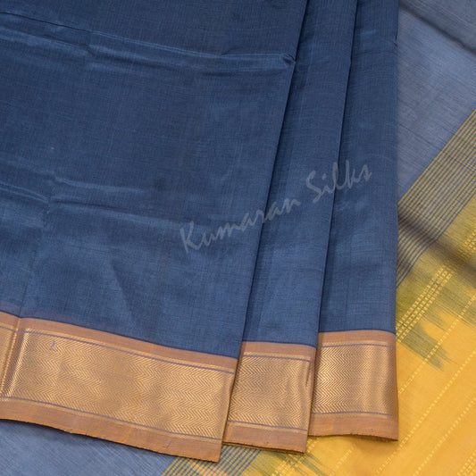 Amirthavarshni Greyish Blue Silk Cotton Saree With Bavanji Border