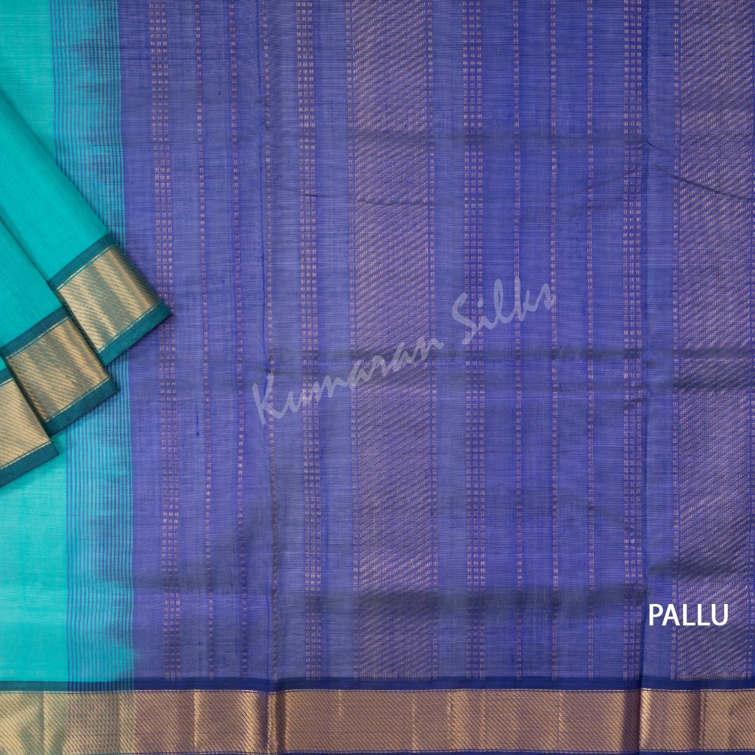 Amirthavarshni Turquoise Silk Cotton Saree With Bavanji Border