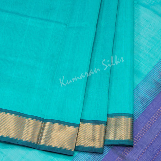 Amirthavarshni Turquoise Silk Cotton Saree With Bavanji Border