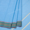 Poly Cotton Blue Plain Saree With Contrast Mango Border