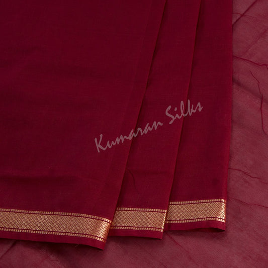 9 Yards Chettinad Cotton Dark Red Plain Saree And Simple Thread Border Without Blouse