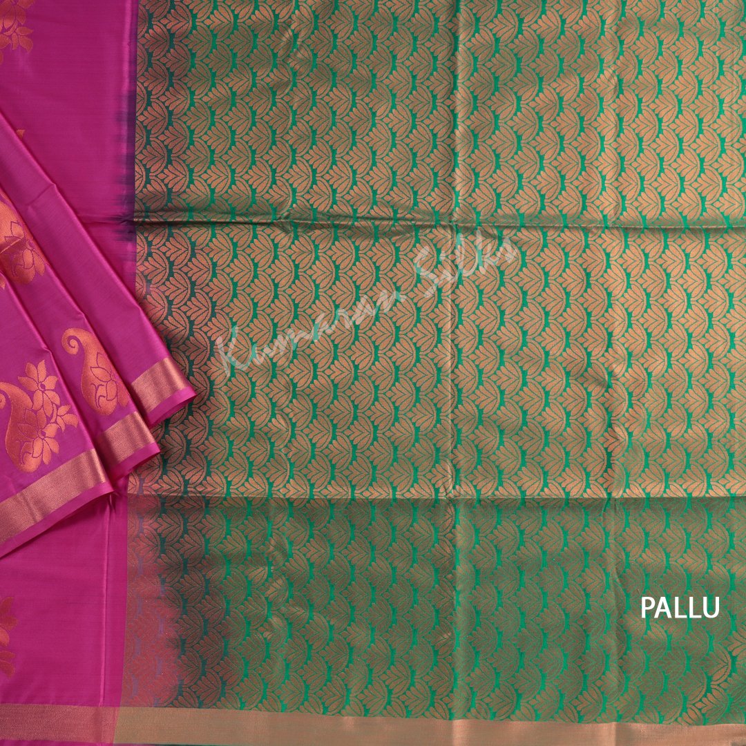 Semi Soft Silk Magenta Pink Saree With Mango Design On The Body And Simple Border