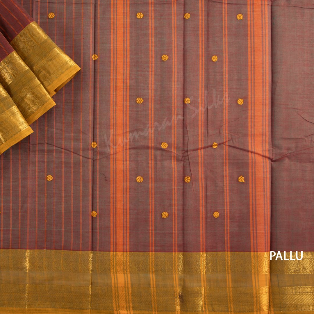Chettinad Cotton Shot Colour Striped Saree With Small Buttas On The Body