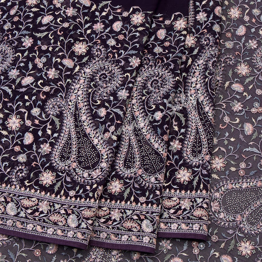 Dark Violet Georgette Embroidered And Stone Work Saree