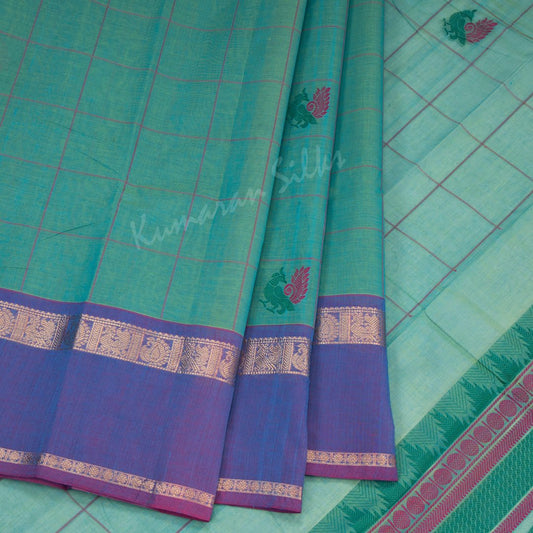 Kanchi Cotton Shot Colour Checked Saree With Purple Border