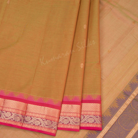 Kanchi Cotton Shot Colour Saree With Small Buttas On The Body And Temple Border