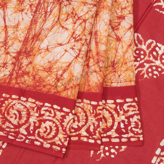 Mul Mul Cotton Red Shibori Printed Saree