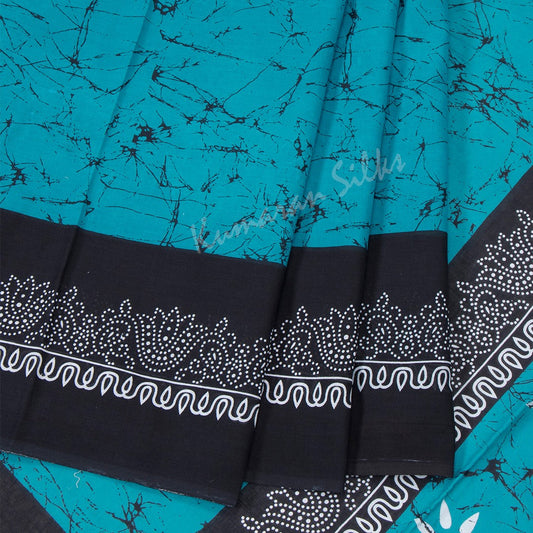 Mul Mul Cotton Teal Blue Shibori Printed Saree