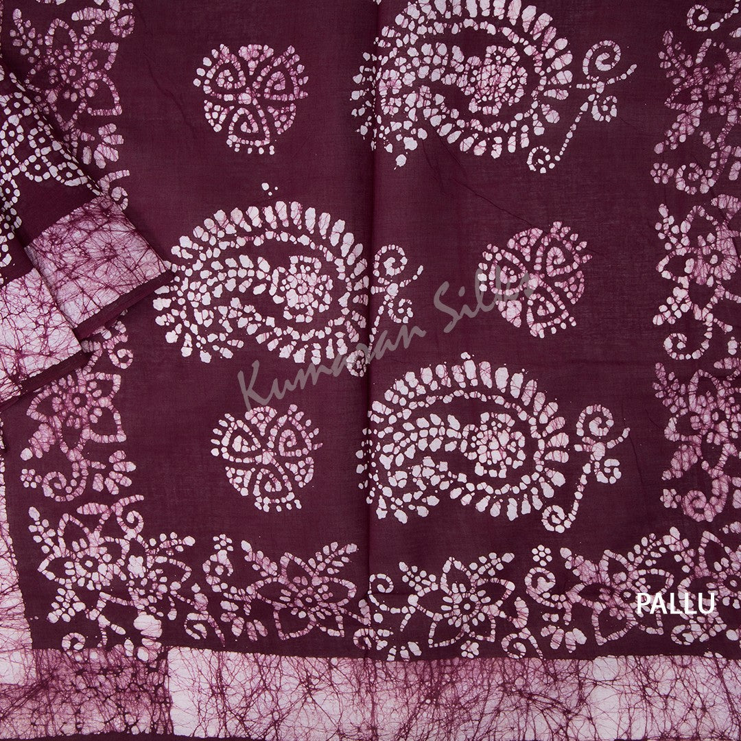 Sungudi Cotton Maroon Printed Saree Without Blouse 03