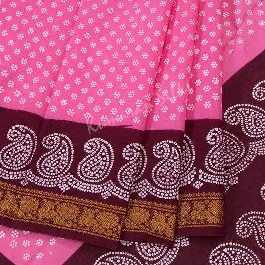 Sungudi Cotton Fiery Rose Pink Printed Saree Without Blouse