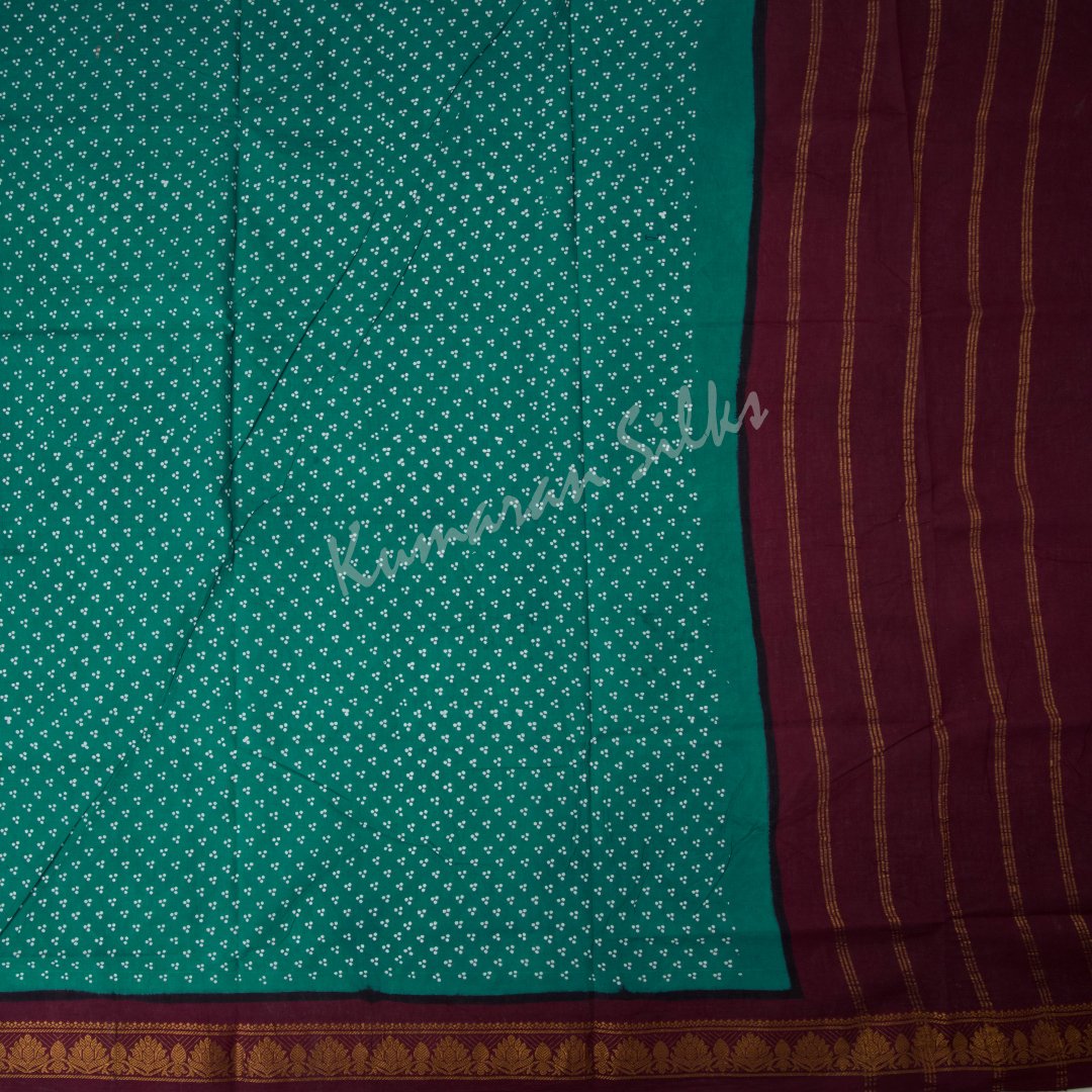 Sungudi Cotton Dark Teal Green Printed Saree Without Blouse