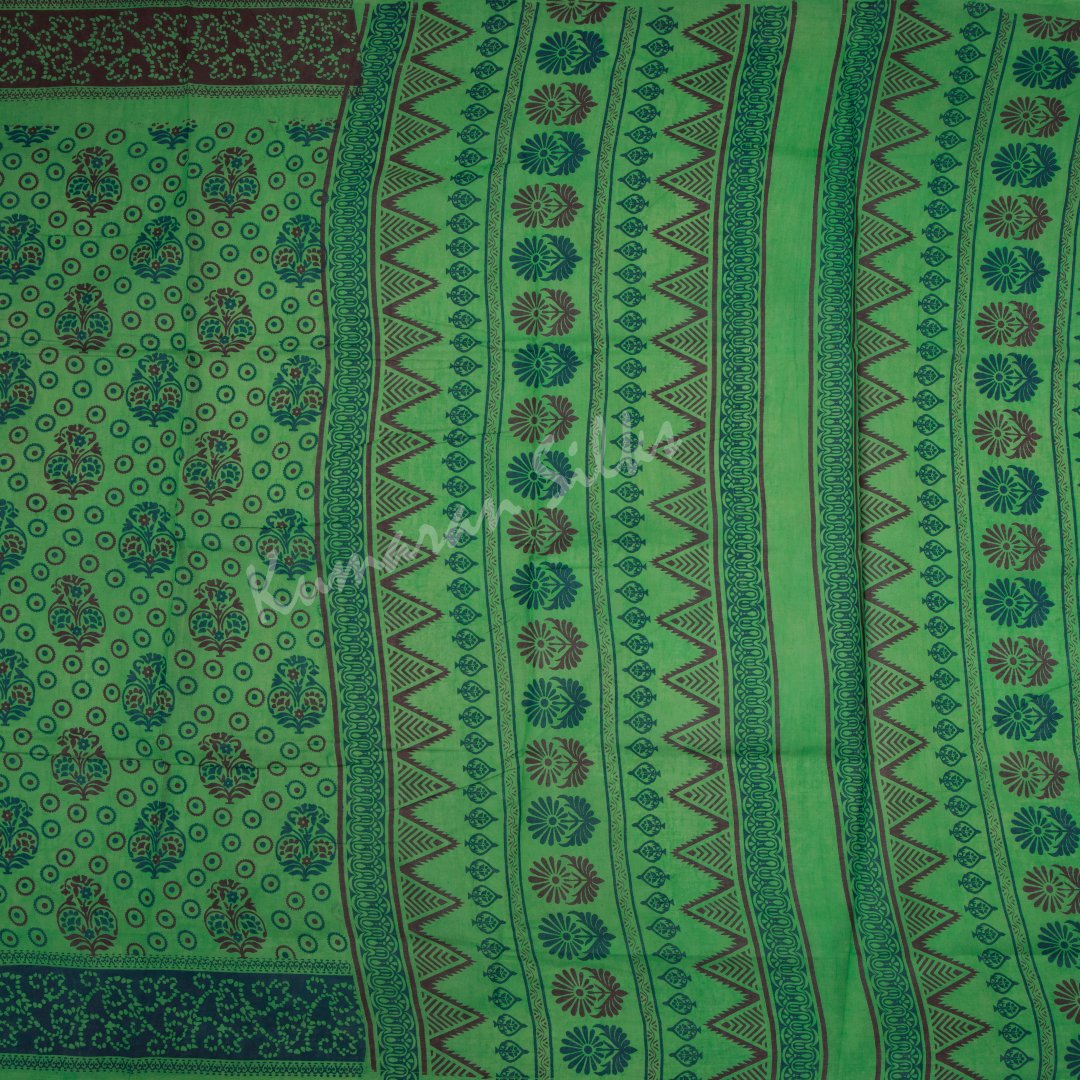 Sungudi Cotton Light Green Printed Saree Without Blouse