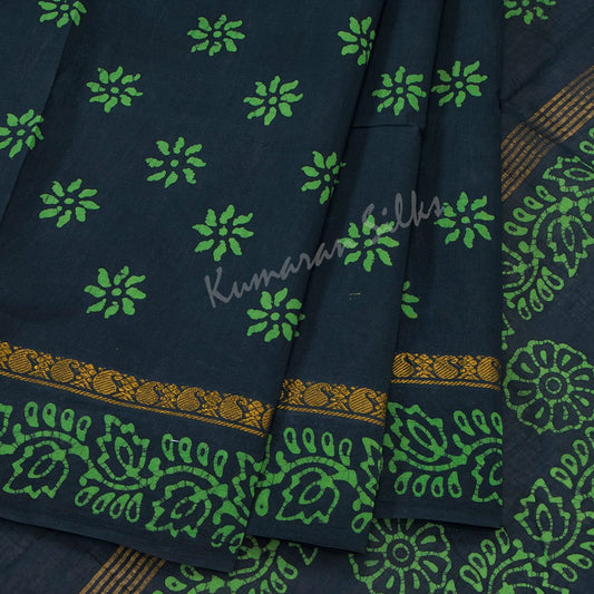 Sungudi Cotton Navy Blue Printed Saree Without Blouse 03