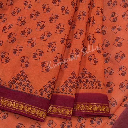 Sungudi Cotton Burnt Sienna Printed Saree Without Blouse