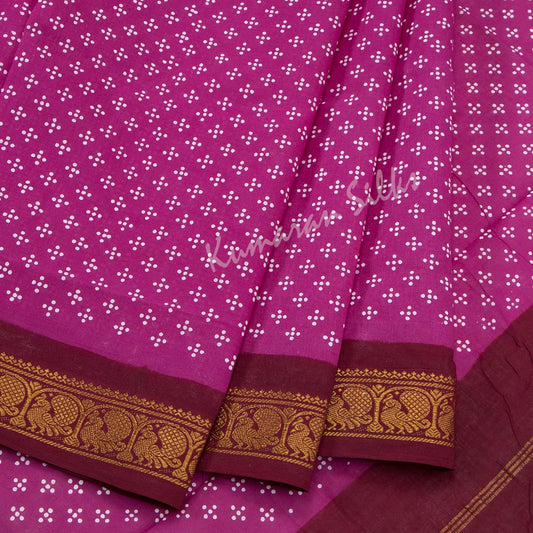 Sungudi Cotton Magenta Pink Printed Saree Without Blouse 02