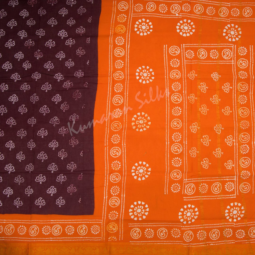 Sungudi Cotton Dark Brown Printed Saree Without Blouse 03