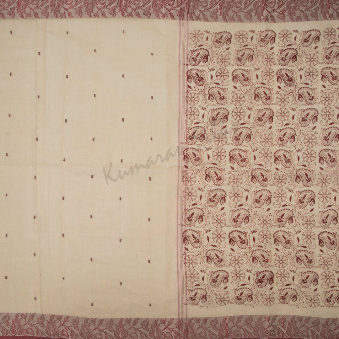 Bengali Cotton Peanut Brown Saree With Small Buttas On The Body Without Blouse