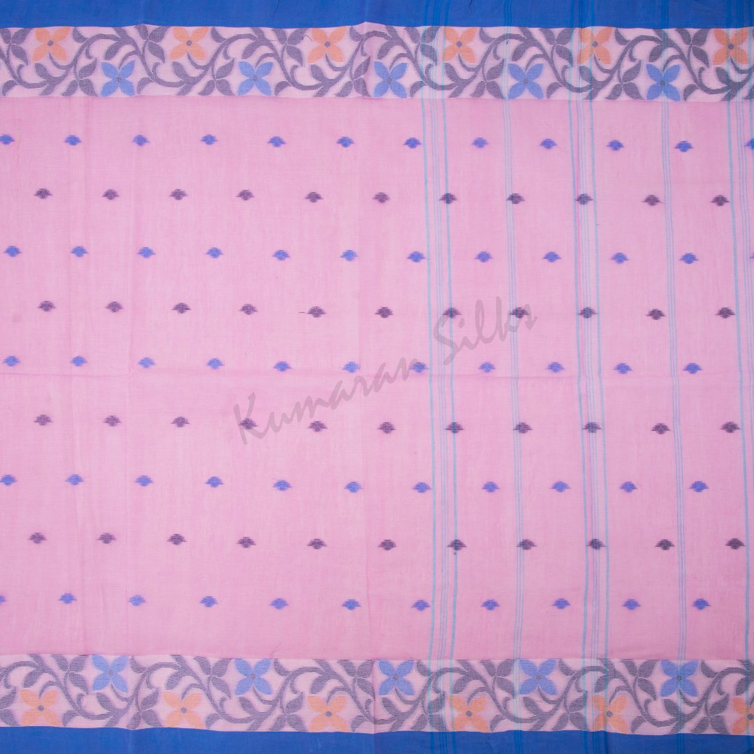 Bengali Cotton Taffy Pink Thread Embroidered Saree Without Blouse