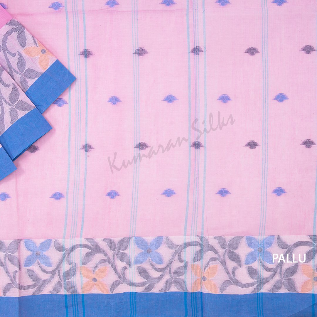 Bengali Cotton Taffy Pink Thread Embroidered Saree Without Blouse