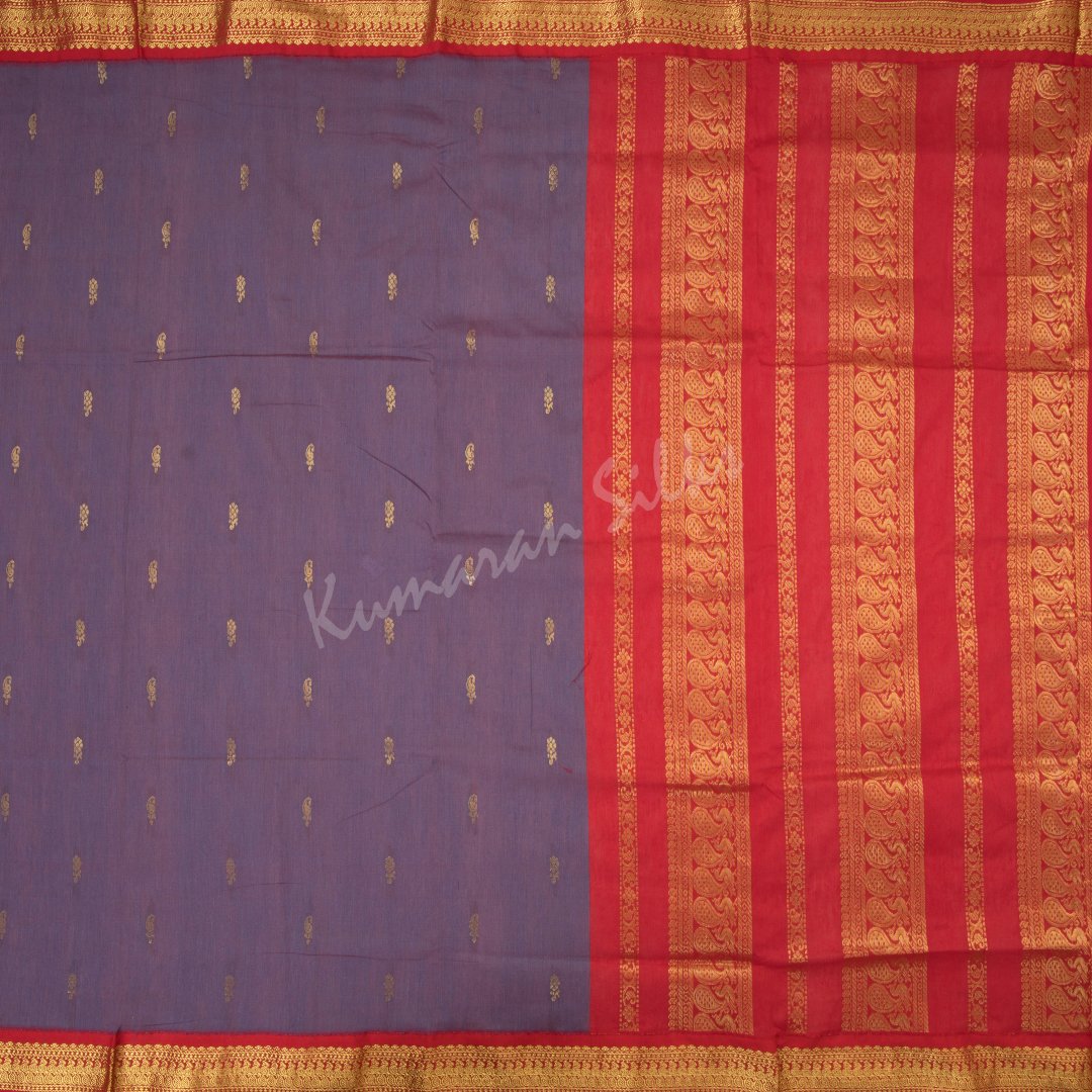 Kalyani Cotton Shot Colour Saree With Small Buttas On The Body And Peacock Motif On The Pallu