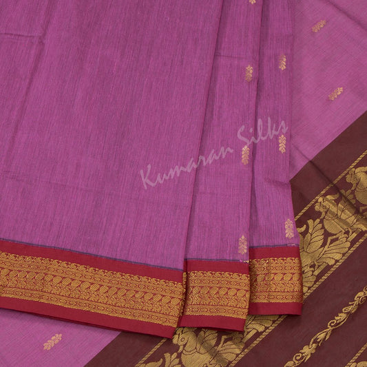 Kalyani Cotton Pink Saree With Small Buttas On The Body And Peacock Motif On The Pallu