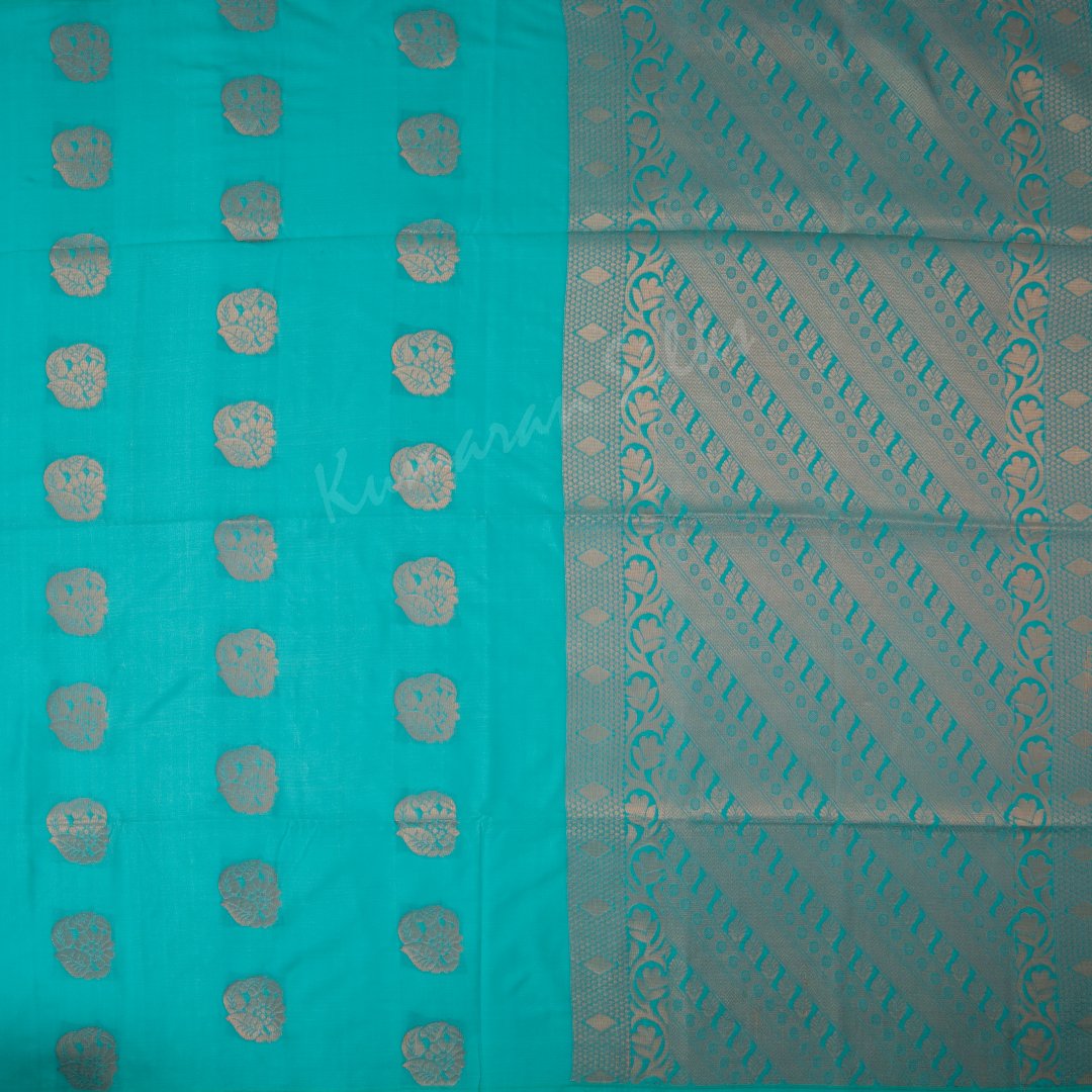 Semi Soft Silk Tiffany Blue Borderless Saree With Floral Buttas On The Body And Multi Design On The Pallu
