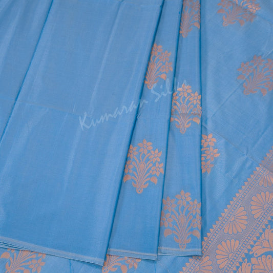 Semi Soft Silk Blue Borderless Saree With Floral Buttas Over The Body