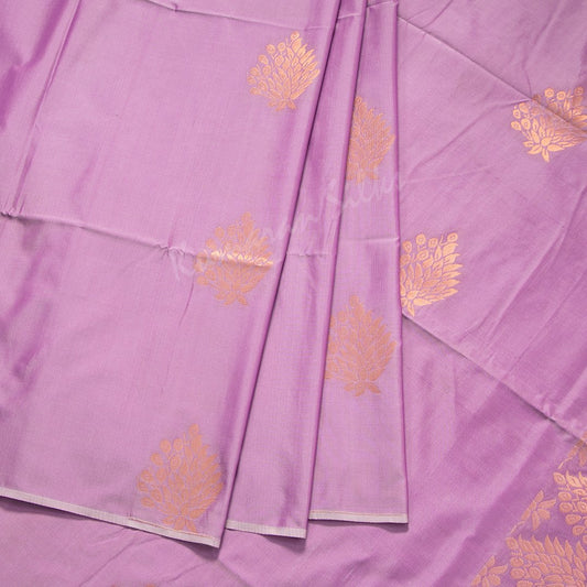 Semi Soft Silk Plum Purple Borderless Saree With Floral Buttas Over The Body