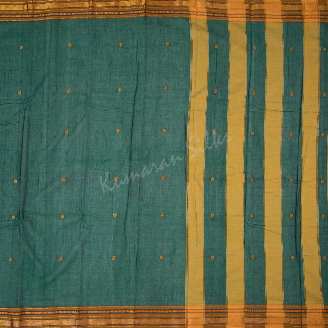 Dharwad Cotton Dark Green Saree With Small Buttas On The Body