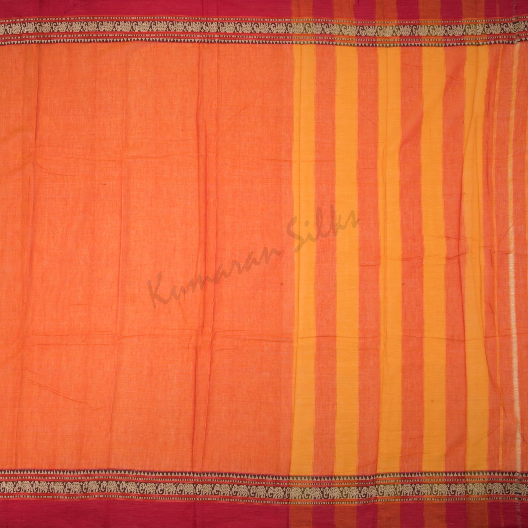 Dharwad Cotton Orange Plain Saree Without Blouse