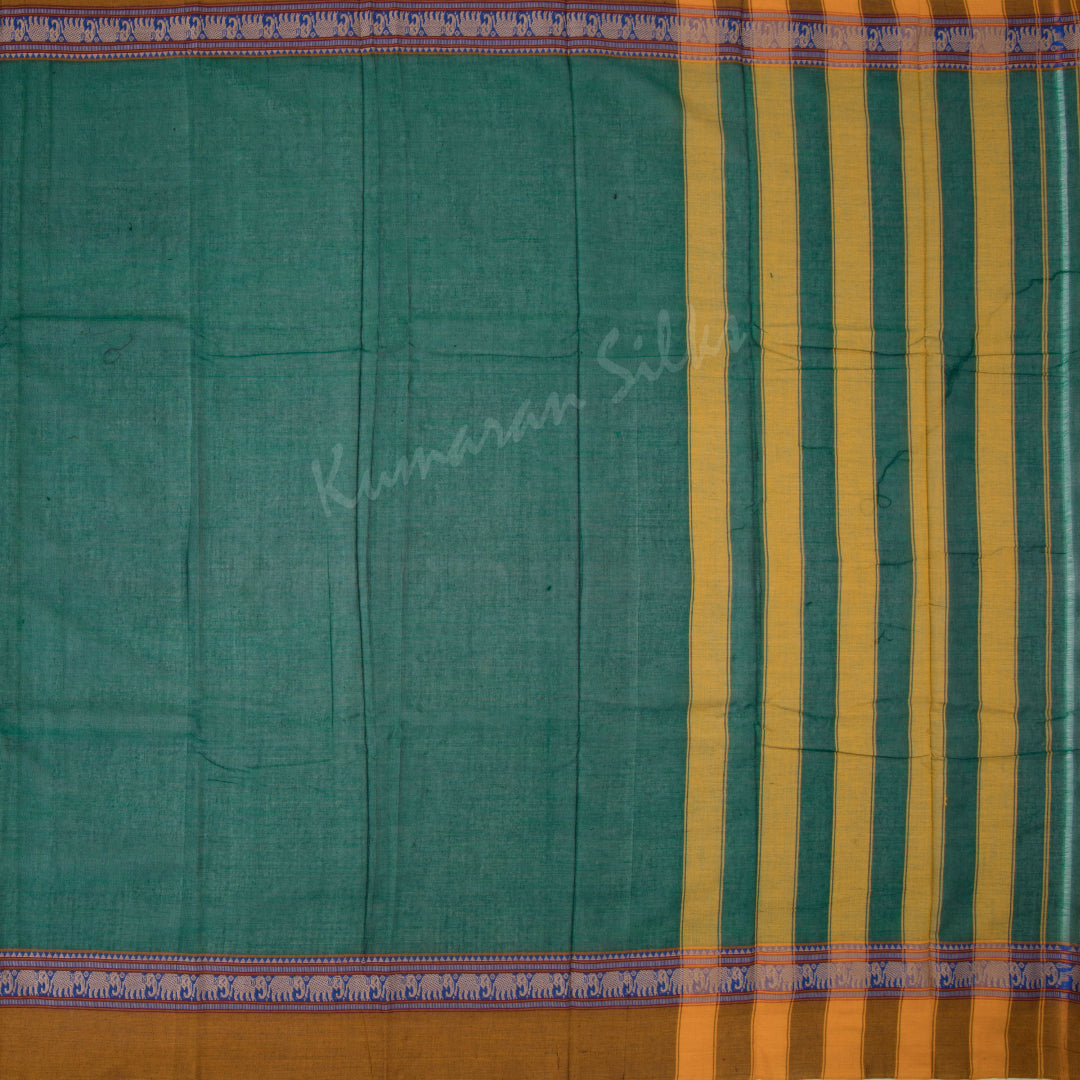 Dharwad Cotton Dark Green Plain Saree Without Blouse 02